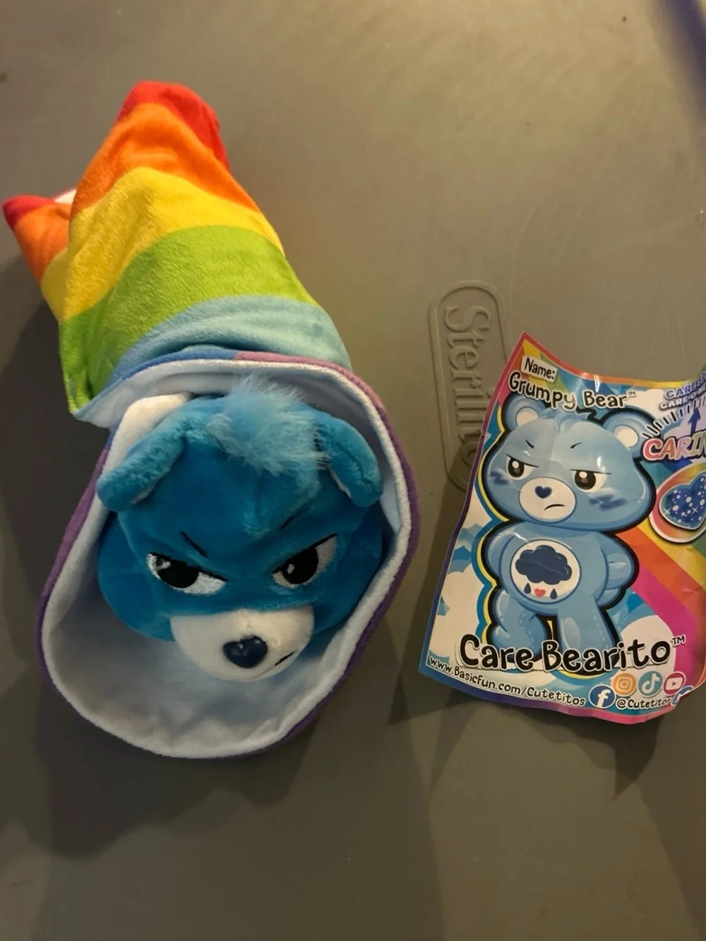 Care Bears Grumpy Bear Blue Plush with Rainbow Wrap